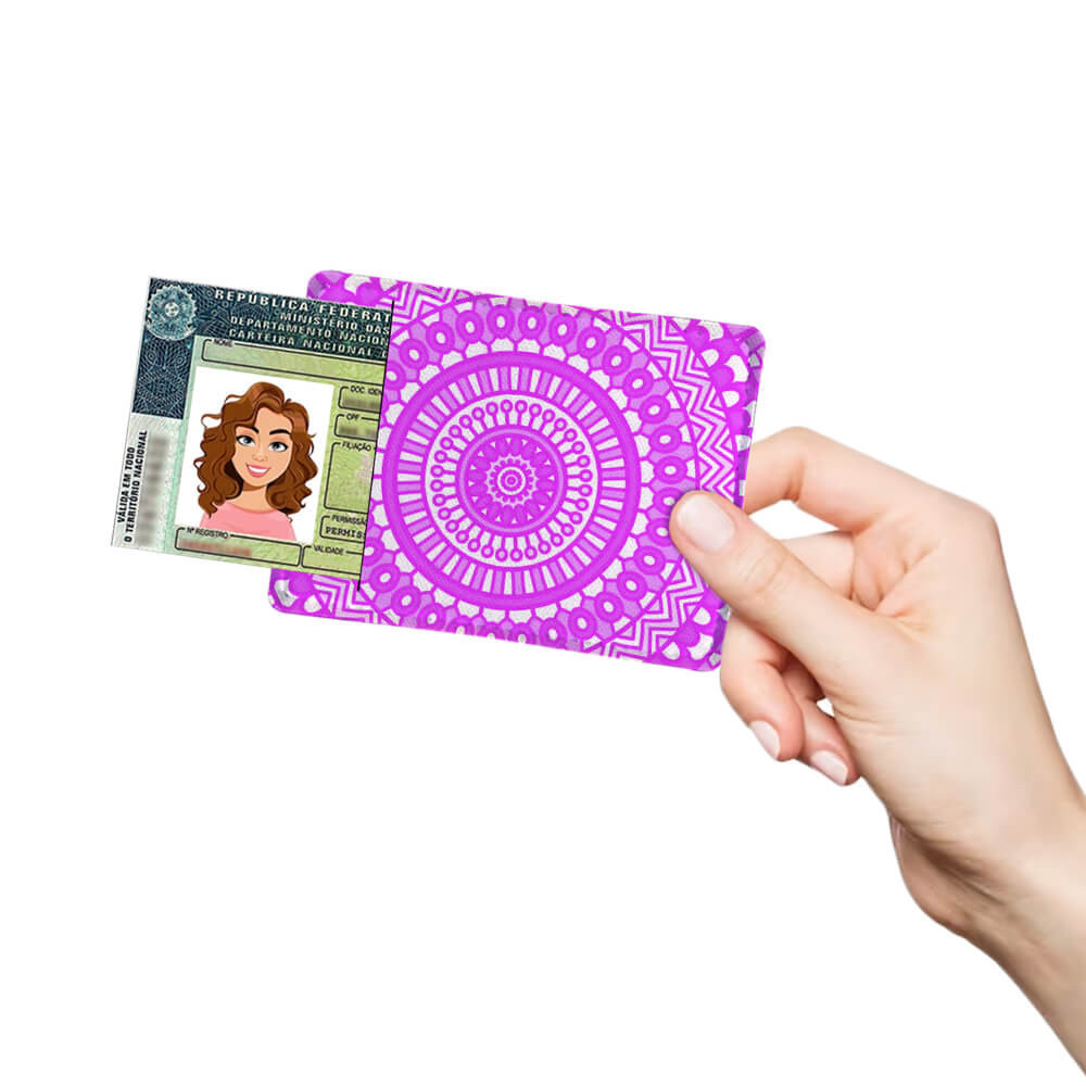 Carteira Porta CNH e Documentos Mandala Rosa e Branco