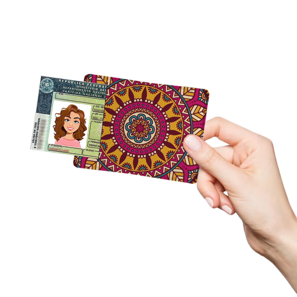Carteira Porta CNH e Documentos Neoprene Mandala Rosa Laranja Azul
