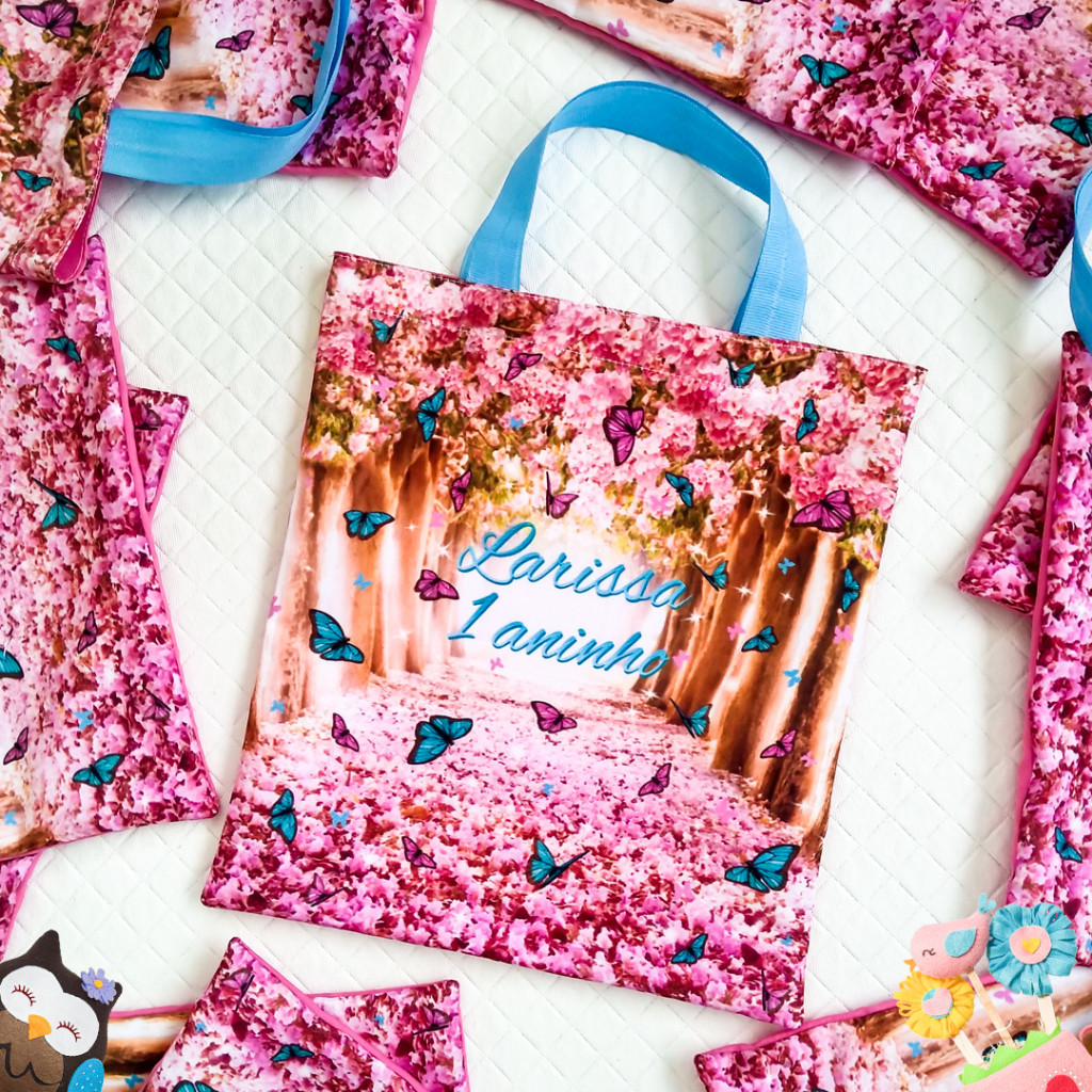 kit com 10 Bolsas personalizadas sacolinha, Bolsinha de festa personalizada Jardim encantado, Jardim das Borboletas, 