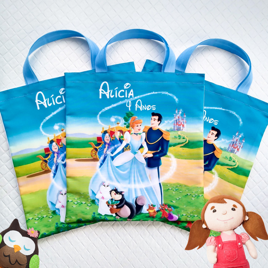 kit com 10 Bolsas personalizadas sacolinha, Bolsinha de festa personalizada Cinderela, Princesas Disney, 