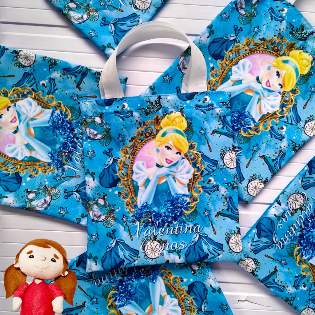 kit com 10 Bolsas personalizadas sacolinha, Bolsinha de festa personalizada Cinderela, Princesas Disney, 