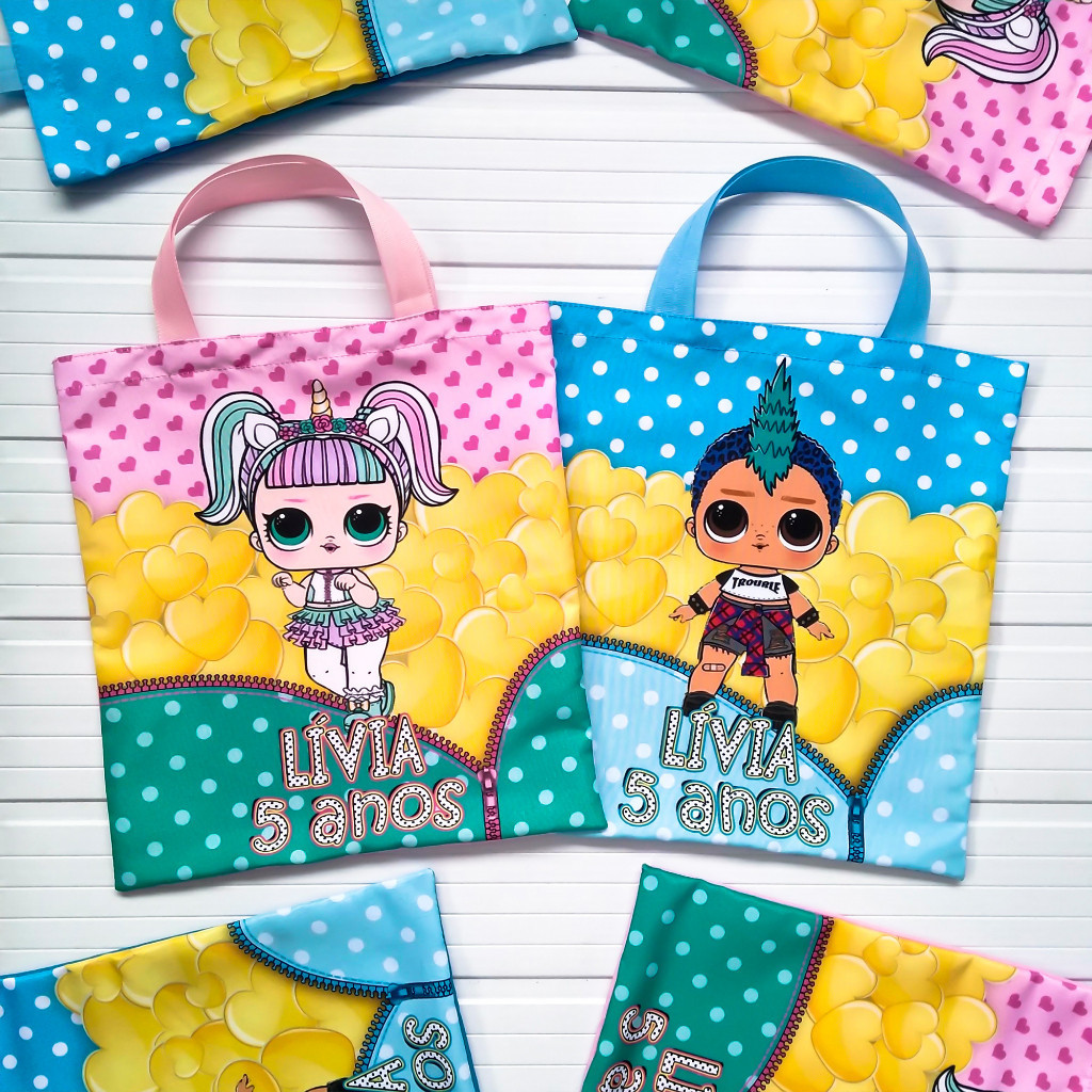 kit com 10 Bolsas personalizadas sacolinha, Bolsinha de festa personalizada Lol surprise, lol unicórnio,