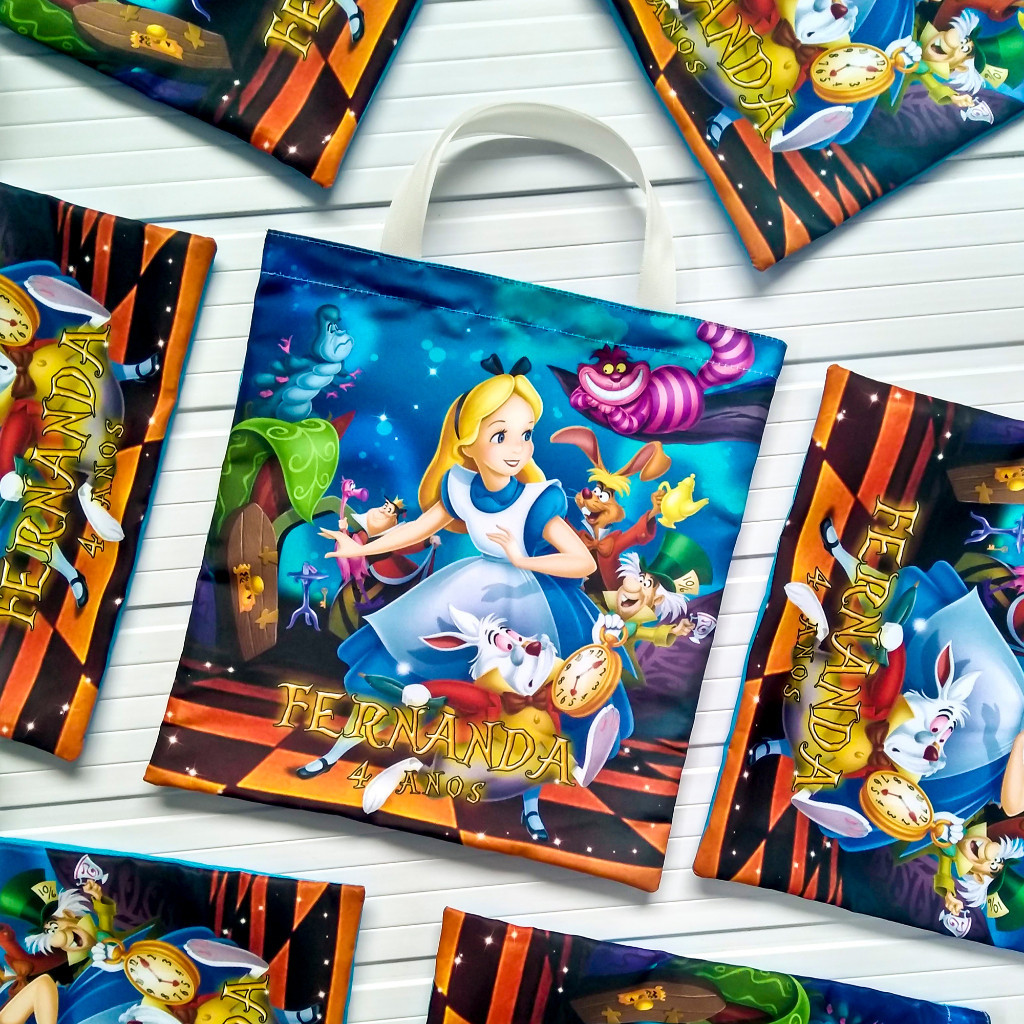 kit com 10 Bolsas personalizadas sacolinha, Bolsinha de festa personalizada Alice no país das maravilhas, 