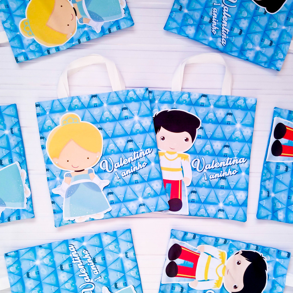 kit com 10 Bolsas personalizadas sacolinha, Bolsinha de festa personalizada Cinderela, Princesas Disney, 