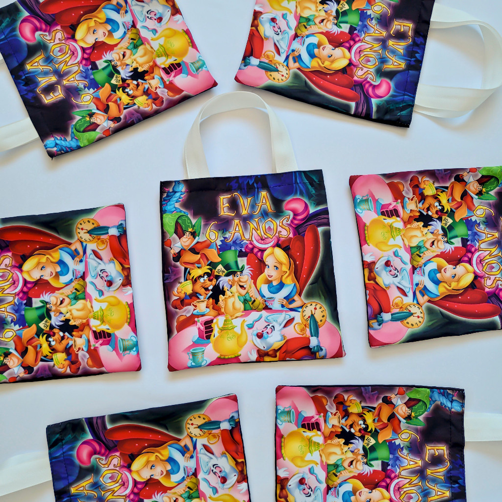 kit com 10 Bolsas personalizadas sacolinha, Bolsinha de festa personalizada Alice no país das maravilhas, 
