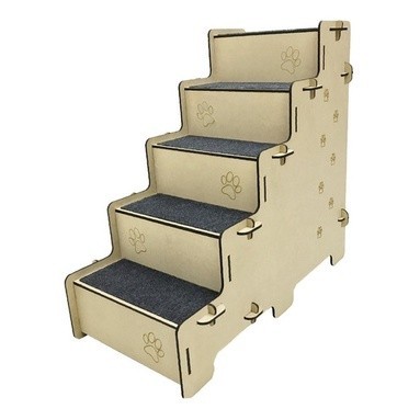 Escada Pet Cachorro Gato Mdf Natural 5 Degraus 74 Cm Altura com Carpete em Oferta na Shopee
