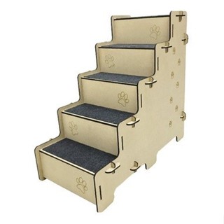 Escada Pet Cachorro Gato Mdf Natural 5 Degraus 74 Cm Altura com Carpete em Oferta na Shopee