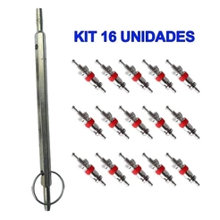 Kit Saca Válvula Tarraxa Pneu Tipo Sextavada 2 Lados + 15 Núcleos Pneus Uso Profissional Alta Resistência Novo