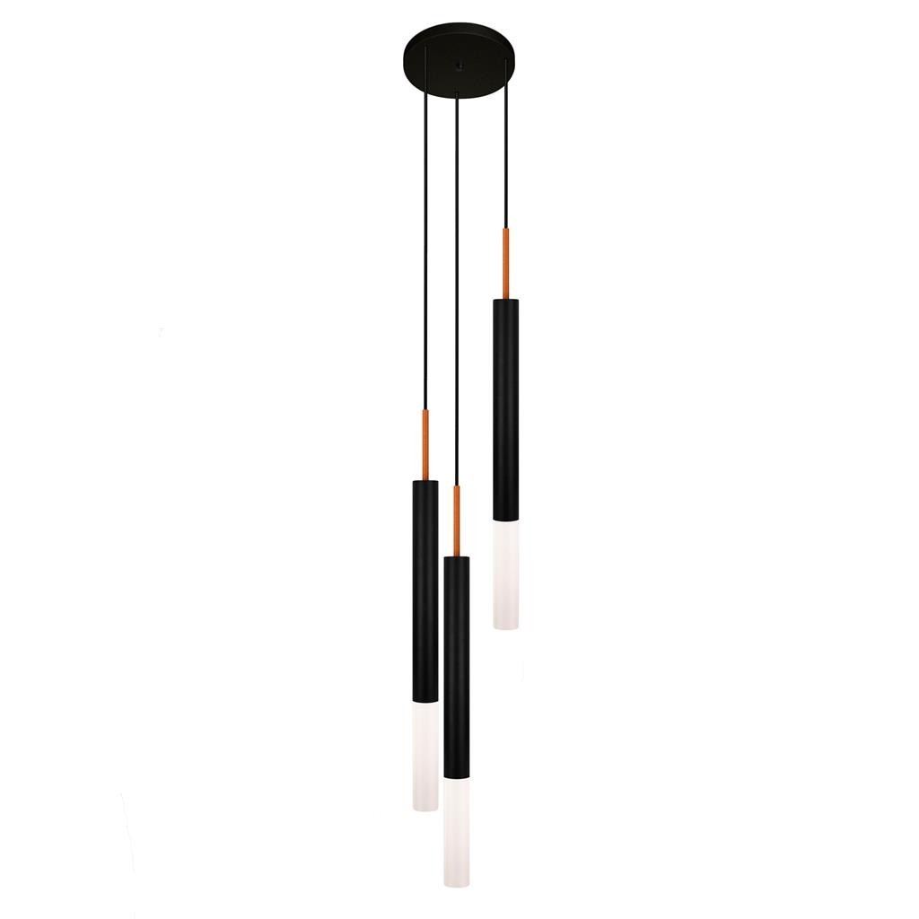 Pendente Luminaria Teto Tubo Triplo Difusor Mesa Preto Cobre GU10 MR11