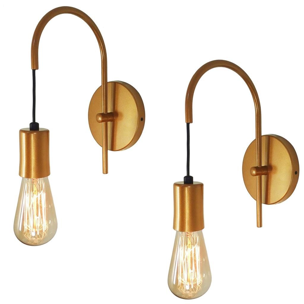 Kit 2 Arandelas Abajur Luminaria Parede Quarto Cama Dourado Alumínio E27