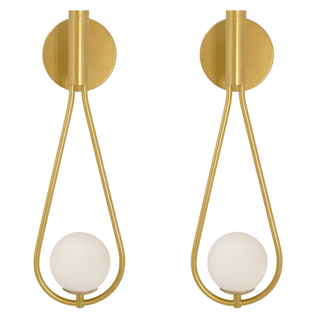 Kit 2 Luminarias Arandela Gota Tubo Globo Vidro Hall Dourado