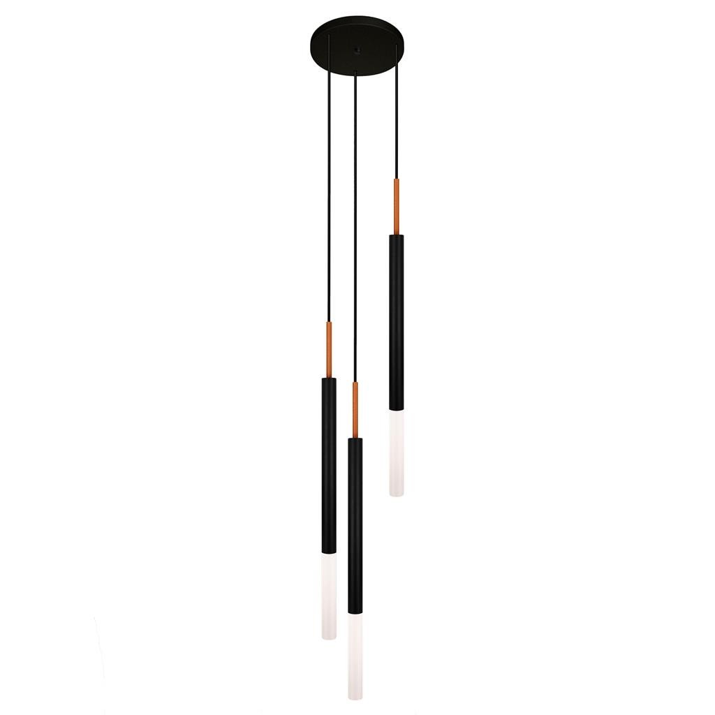 Luminaria Pendente De Teto Tubo Triplo Difusor Preto Cobre G9