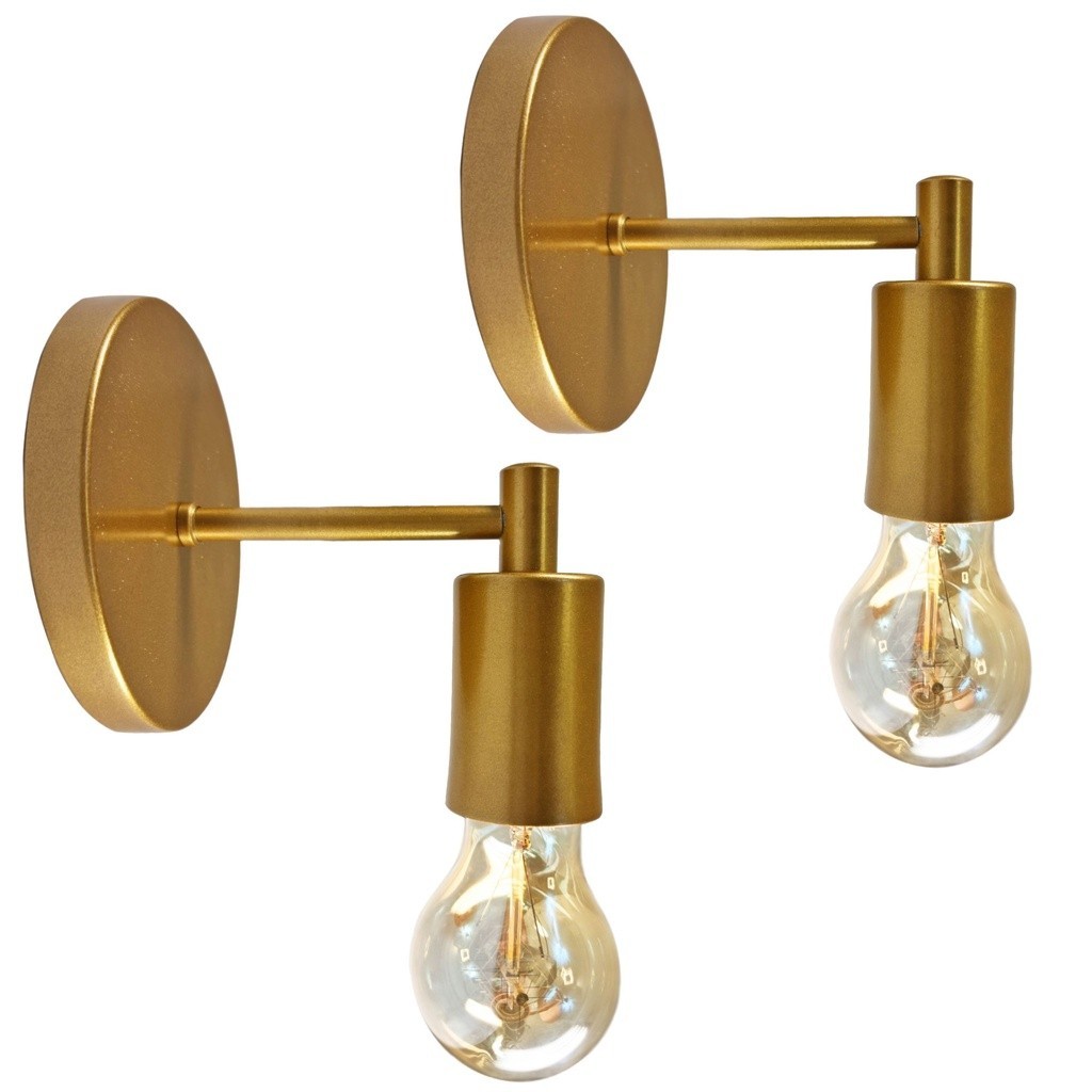 Kit 2 Arandelas Luminária Parede Sala Cozinha Quarto Cama Lavabo Alumínio Soquete E27 - Vá...