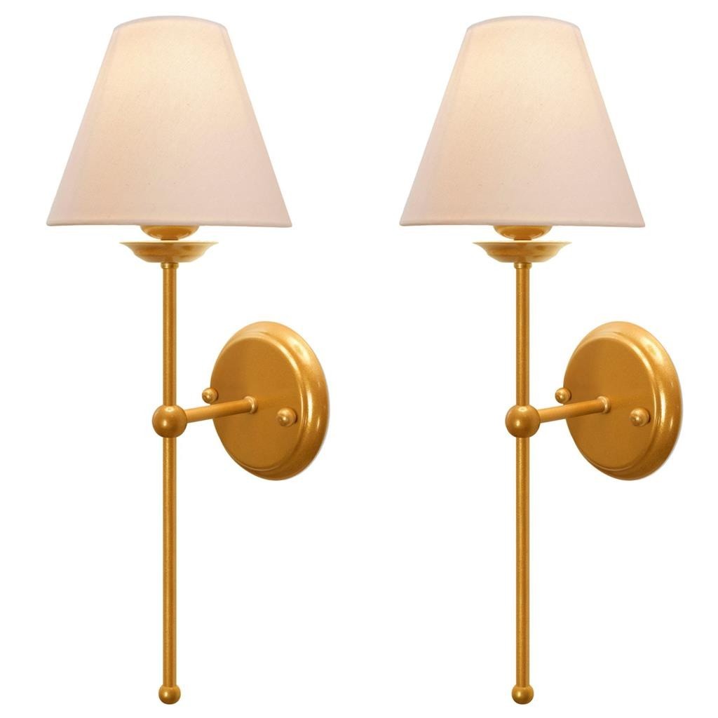 Kit 2 Arandelas Luminaria Cupula Tecido Algodao Dourado P
