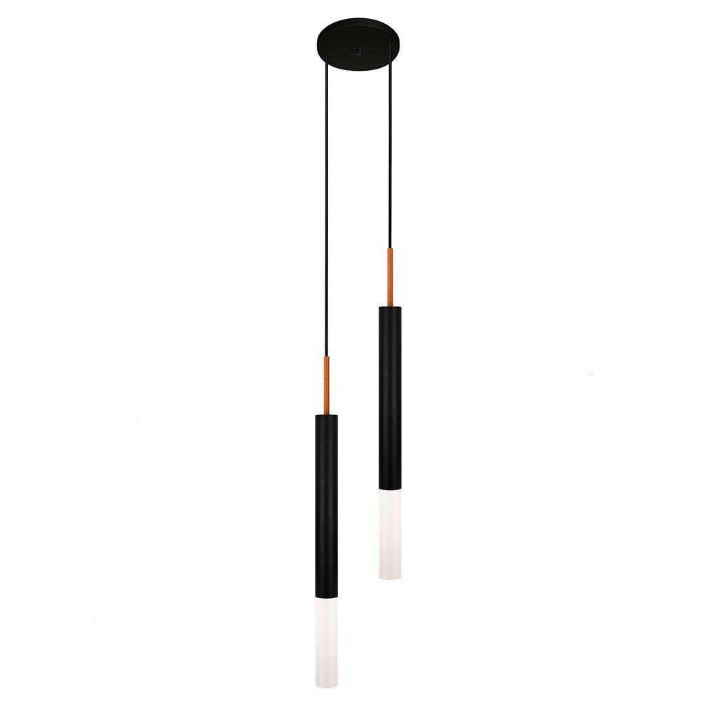 Pendente Luminaria Teto Tubo Duplo Difusor Sala Preto Cobre GU10 MR11