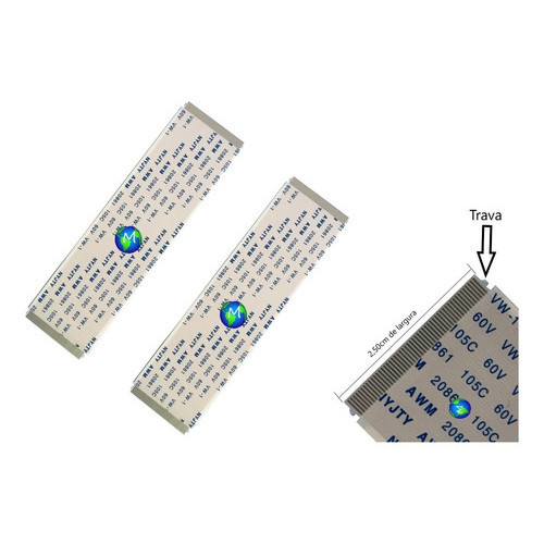 2 Cabos Flat 50 Vias X 10cm Compatível Para Placa Tcon Tv Aoc Le43d1452