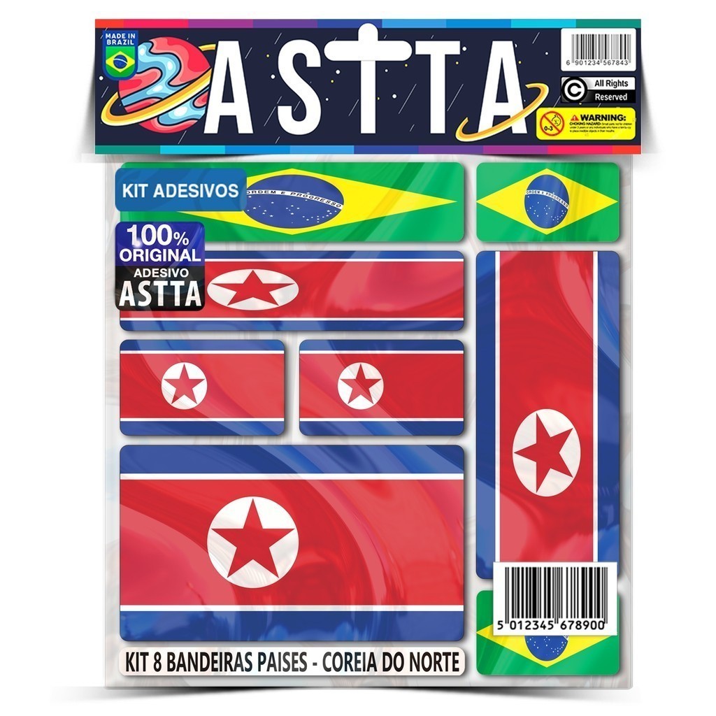 Kit 8 Bandeiras Países Envernizado Coreia Do Norte Emblema Adesivo de Qualidade para Carro e Motos