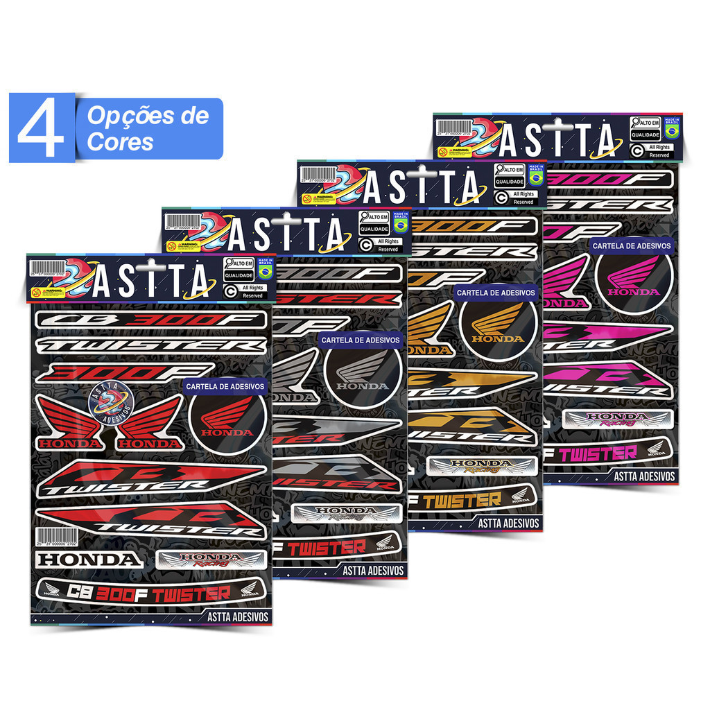 Cartela Adesivos Compativel com Honda CB 300F TWISTER Varias Cores Kit Envernizado Stickers para Moto Capacete em Oferta na Shopee
