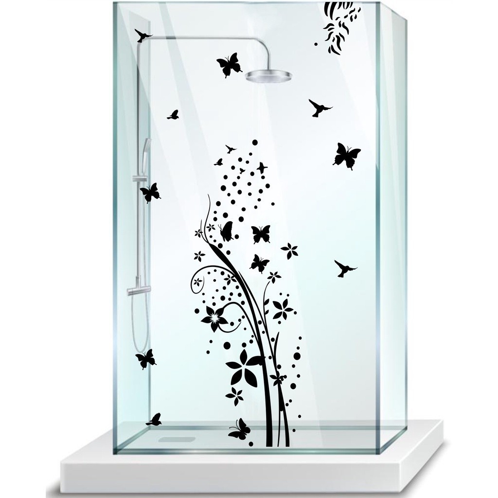 Adesivo de Parede Decorativo para Banheiro Box - Floral Borboleta 100x33cm