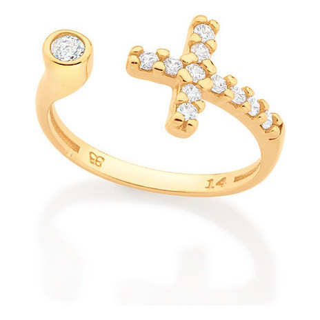 Anel Ajustável Cruz Com Zircônias Rommanel 513262 em Oferta na Shopee