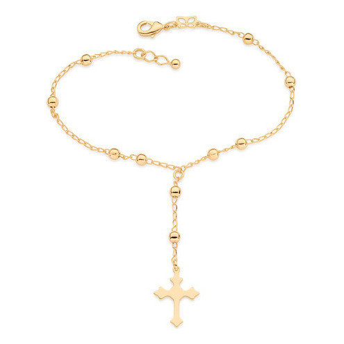 Pulseira Terço Com Esferas, Cruz 20 Cm Rommanel 552055