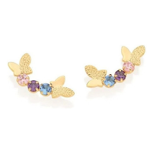 Brinco Borboleta Com Zircônias Coloridas - Rommanel 527067 em Oferta na Shopee