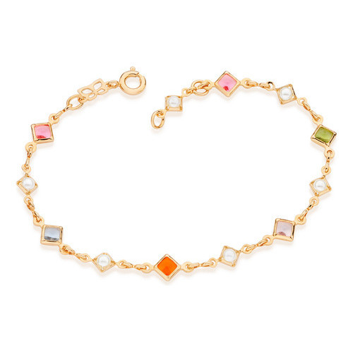 Pulseira De Pedras Coloridas Com Pérolas Si 550672
