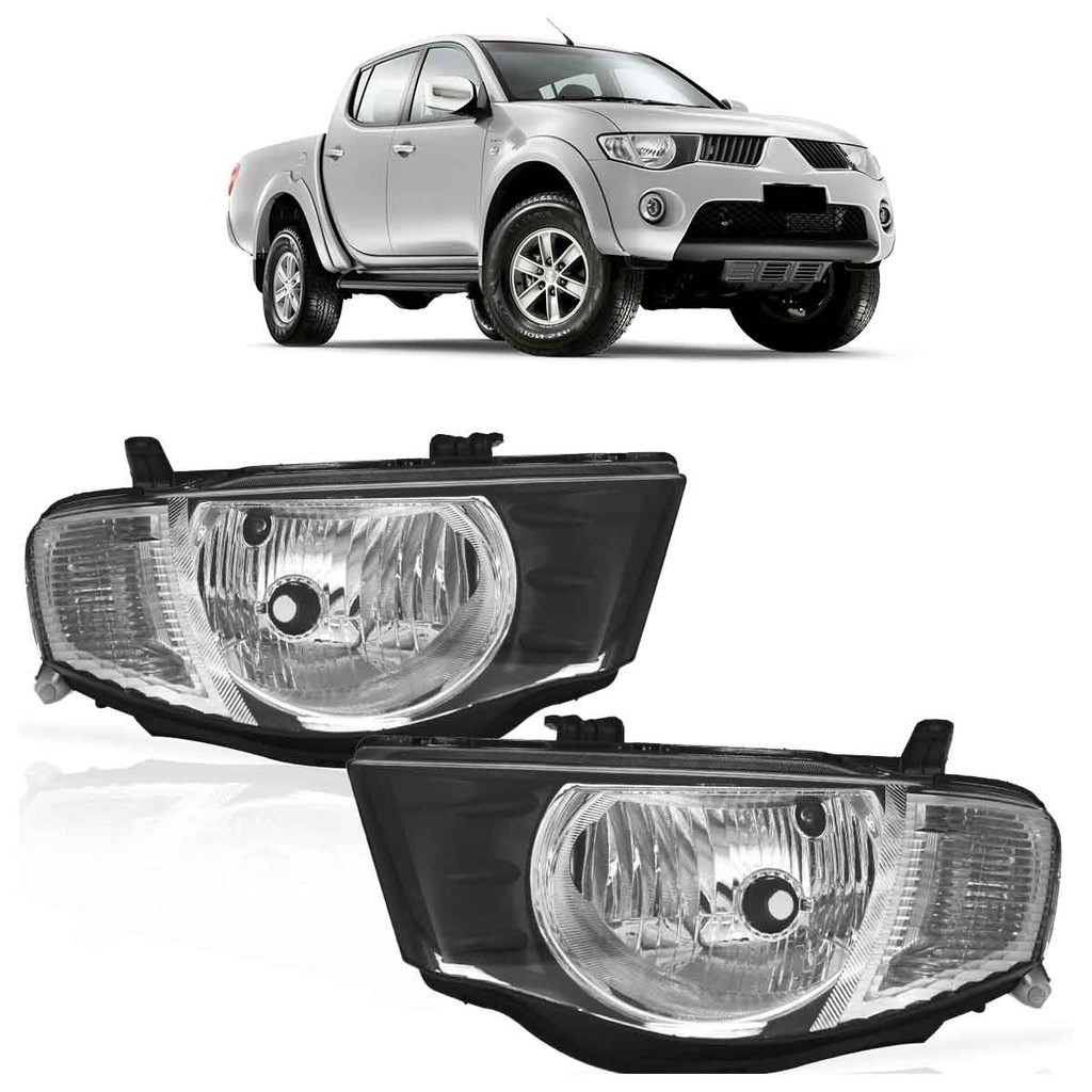 Par Farol L200 Triton 2008 2009 2010 2011 2012 Máscara Negra Foco Simples Lente Lisa Acrilico