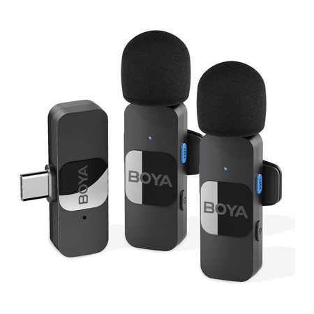 Sistema de Microfone Lapela Boya By-v20 Compatível com Dispositivo Android Porta Usb C Preto