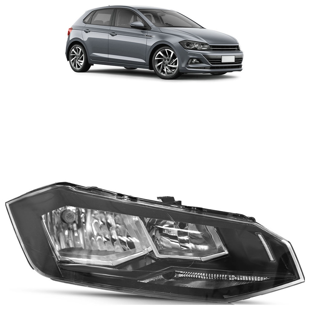 Par Farol Dianteiro Polo 2017 2018 2019 2020 Foco Duplo Máscara Negra Lente Lisa