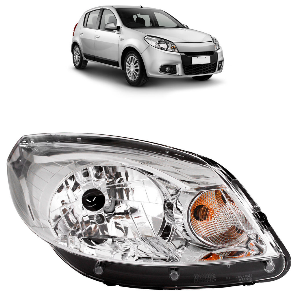 Par Farol Dianteiro Sandero 2012 2013 2014 Máscara Cromada Foco Simples Lente Lisa - Spare Parts and Accessories for Vehicles