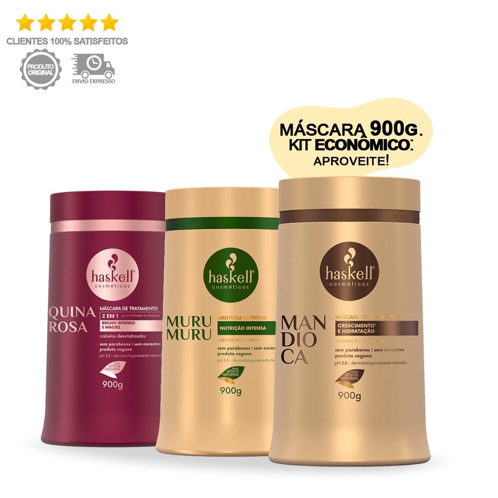 Kit Haskell Máscaras Mandioca Murumuru Quina Rosa 900g