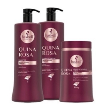 Haskell Quina Rosa Hidratação Ou Finalização Kit Xampu Condicionador Máscara 900G