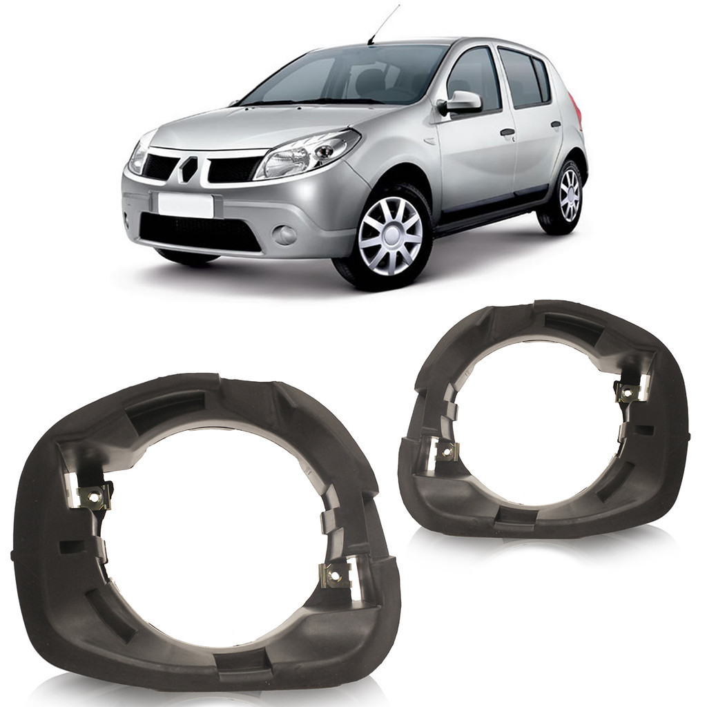 Par Suporte Farol Auxiliar Milha Sandero 2009 2010 2011 Preto Encaixe Perfeito