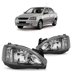 Par Farol Dianteiro Corsa Maxx Joy Premium 2008 A 2012 Máscara Negra Foco Duplo Lente Lisa Acrilico