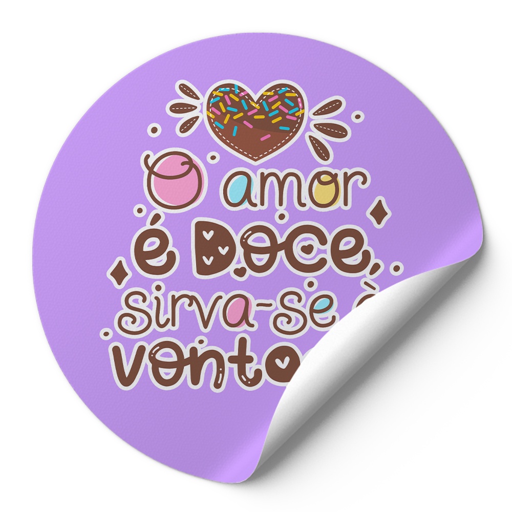 120 Rotulos Redondo Autocolante Adesivo Confeitaria O Amor É Doce Sirva-Se À Vontade Lilas Roxo