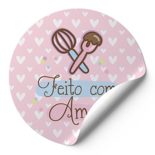 72 Adesivo Decorativo 4Cm Rotulos Autocolante Confeitaria Feito Com Amor Rosa Corações Brancos em Oferta na Shopee