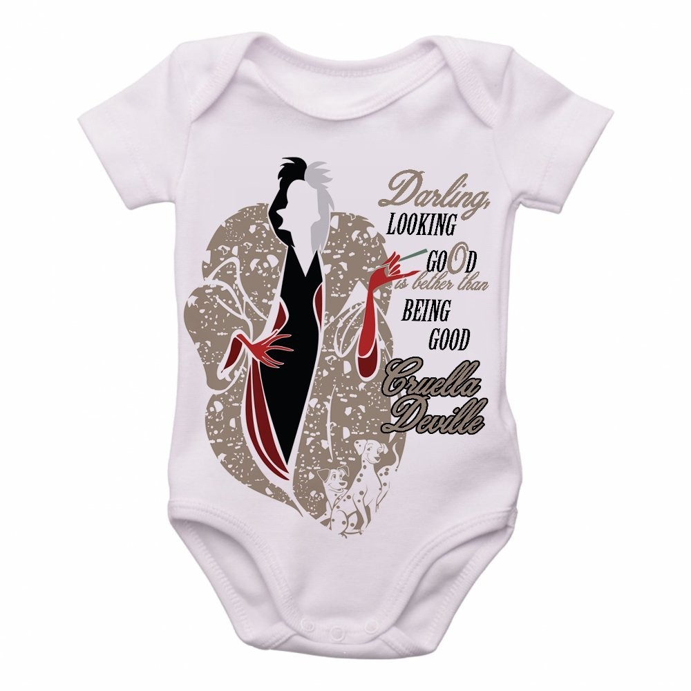 body nenê roupa bebê Cruella Deville