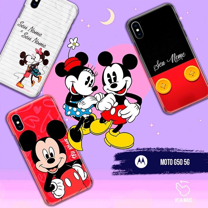 Capa Capinha  - Moto G50 - 5G - Mickey & Minnie Nome Personalizados