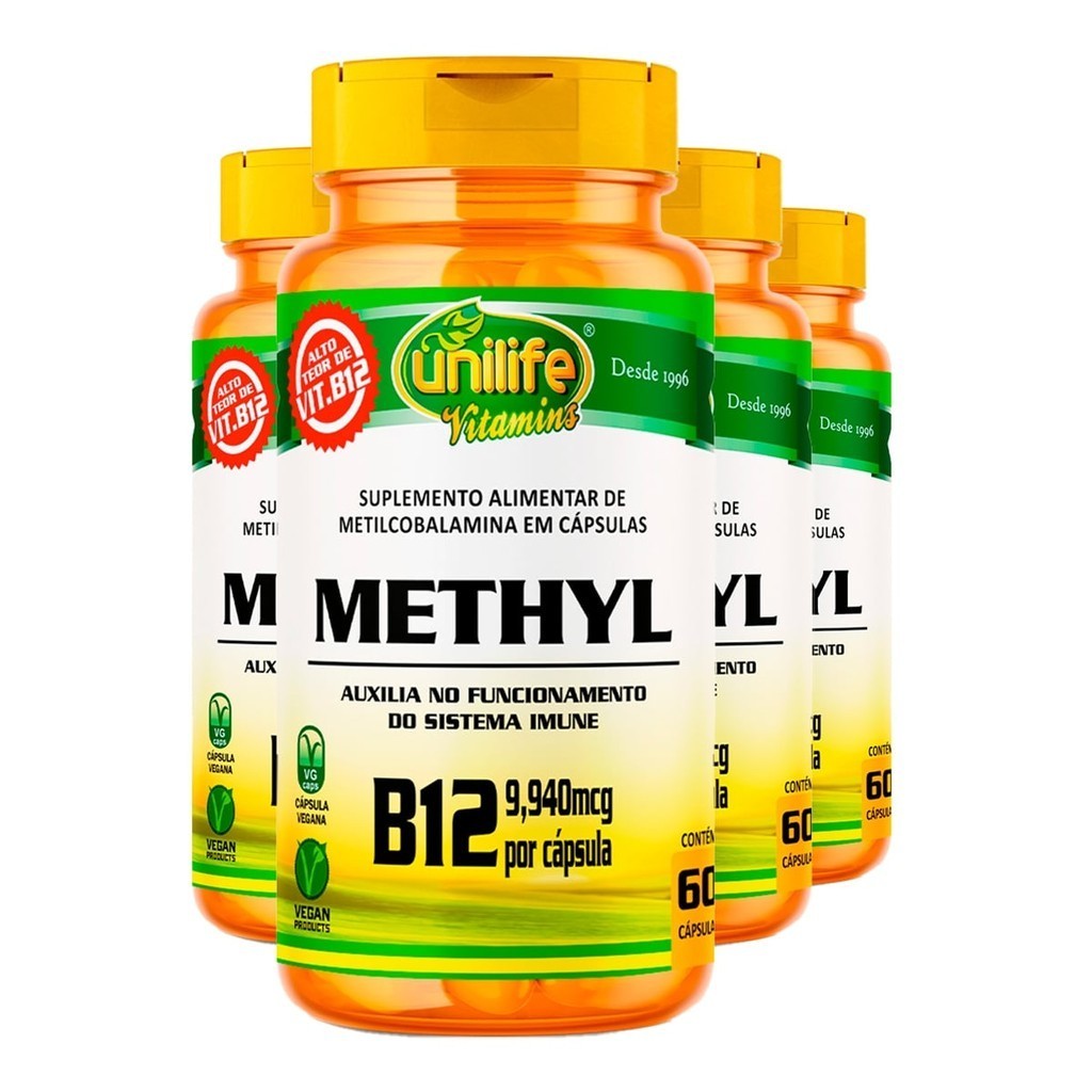 Vitamina B12 350mg Unilife Methyl 60 Cápsulas 4un