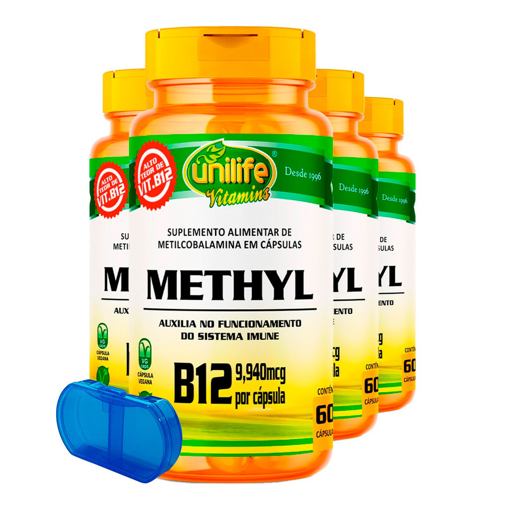 Vitamina B12 350mg Unilife Methyl 60 Cápsulas 4un Made in Brasil