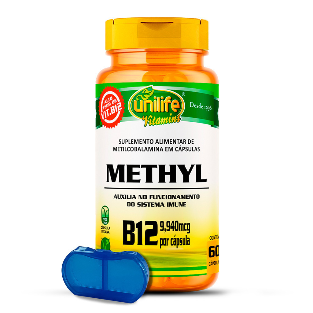Vitamina B12 350mg Unilife Methyl 60 Cáps + Porta Cápsulas