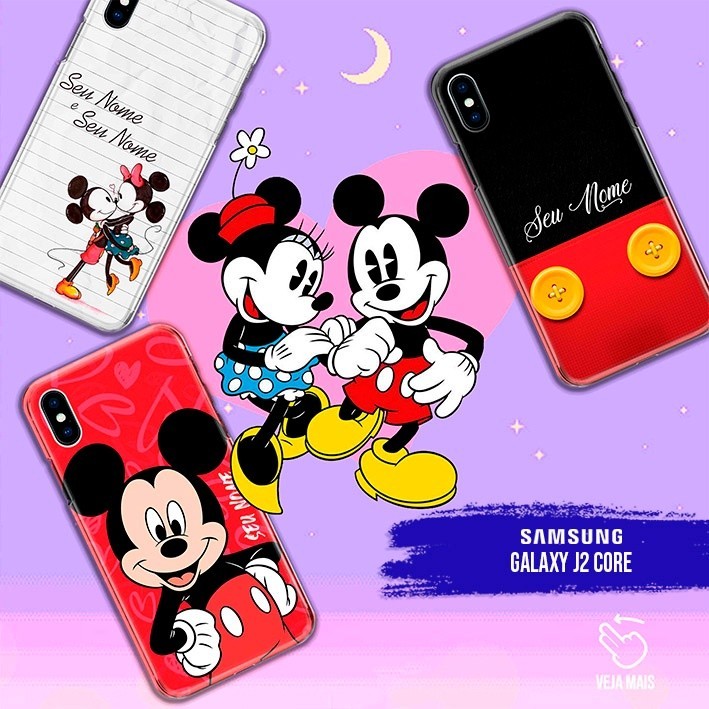 Capa Capinha  - Galaxy J2 Core - Mickey & Minnie Nome Personalizados