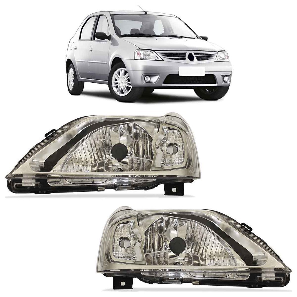 Par Farol Dianteiro Logan 2007 2008 2009 2010 Máscara Cromada - Spare Parts and Accessories for Vehicles