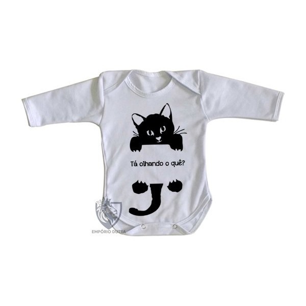 body nenê roupa bebê manga longa Gato tá olhando o quê