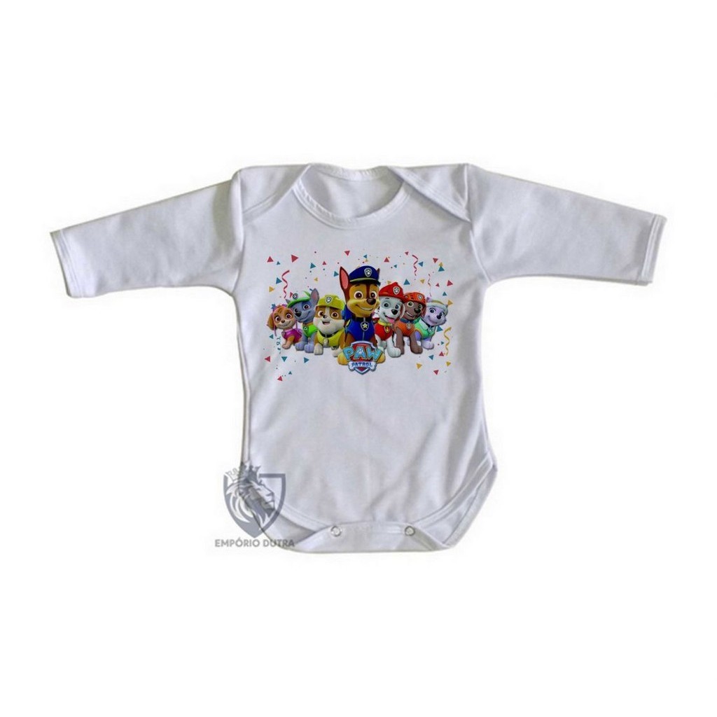 body nenê roupa bebê manga longa  Patrulha Canina todos