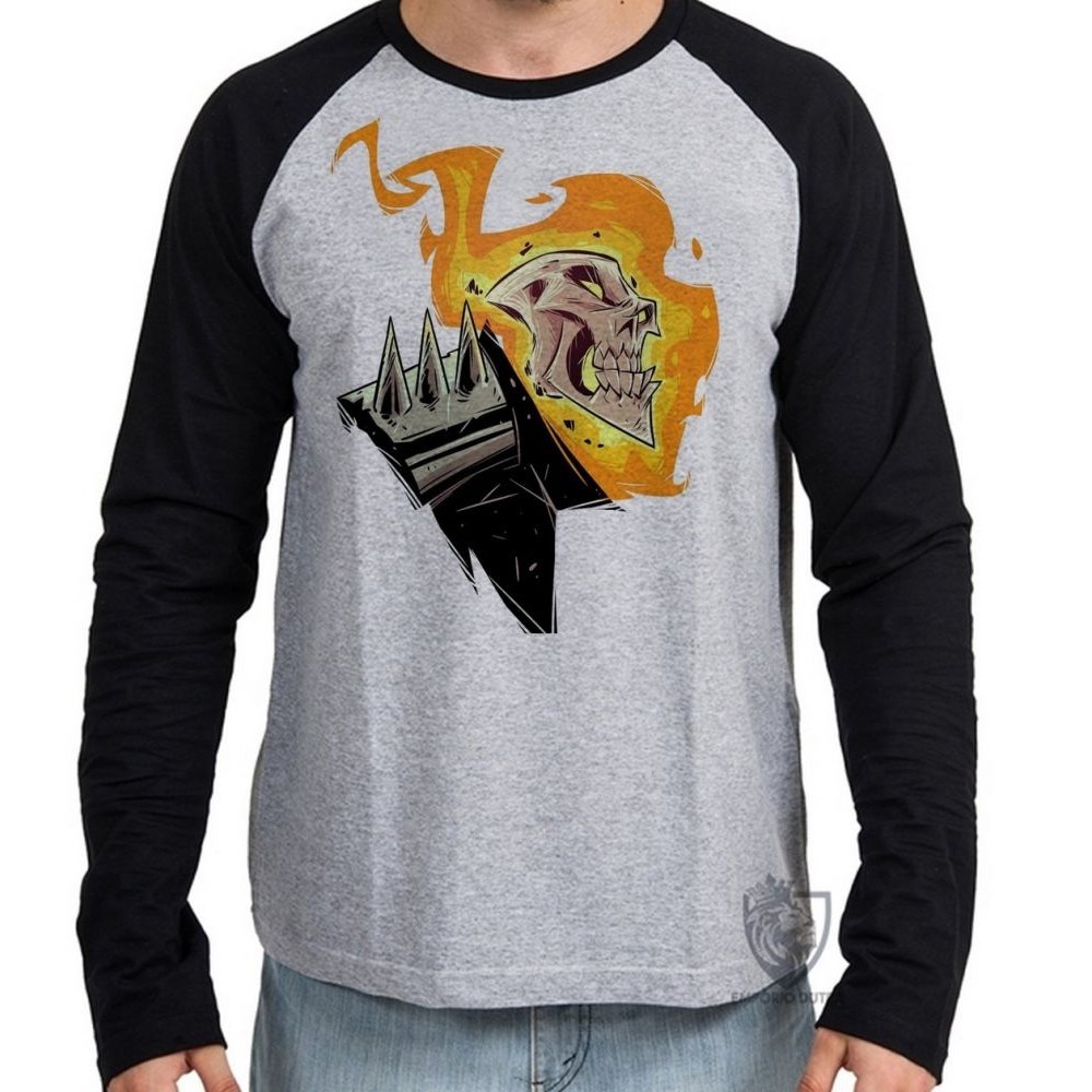 Camiseta Manga Longa blusa Motoqueiro Fantasma Fogo