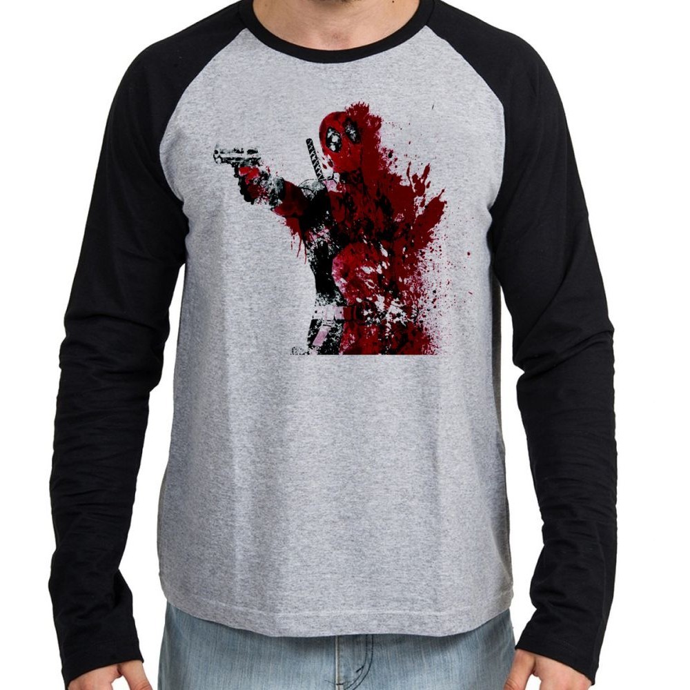 Camiseta Manga Longa blusa Deadpool super heroi wolverine