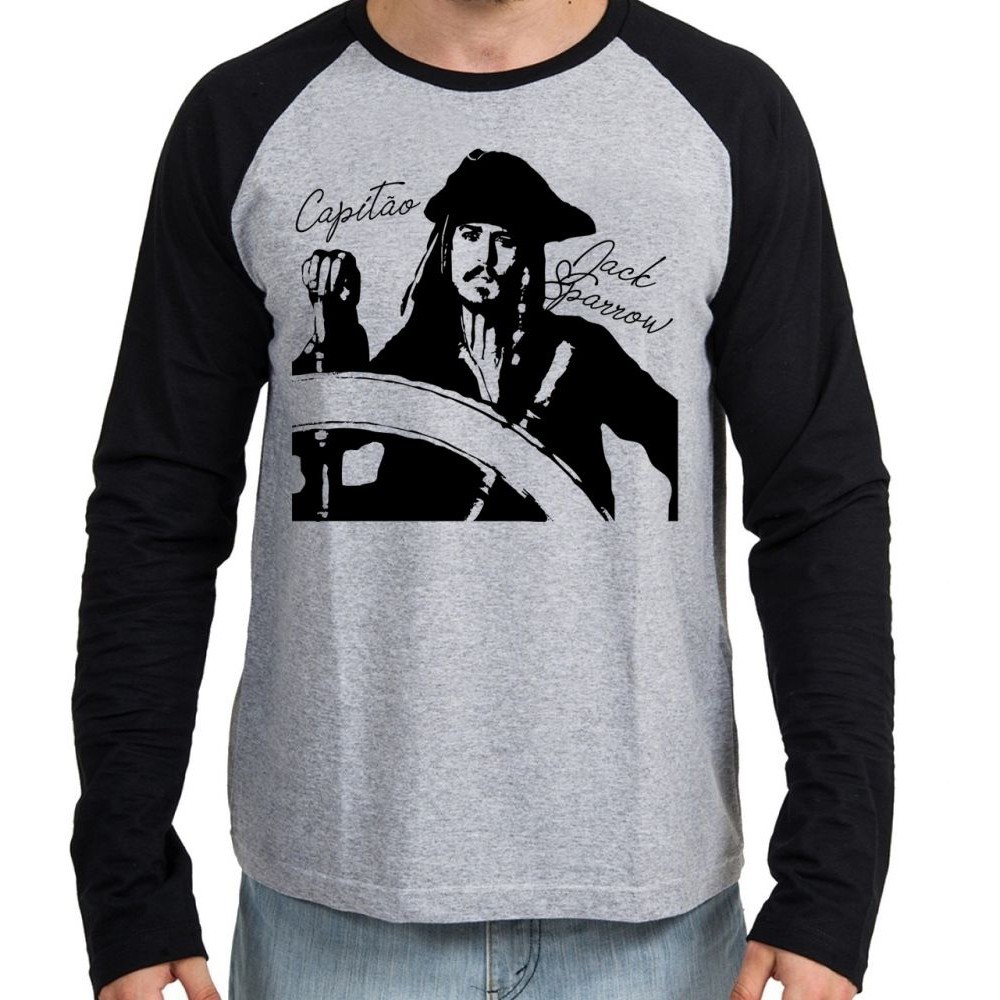 Camiseta Manga Longa blusa Capitão Jack Sparrow