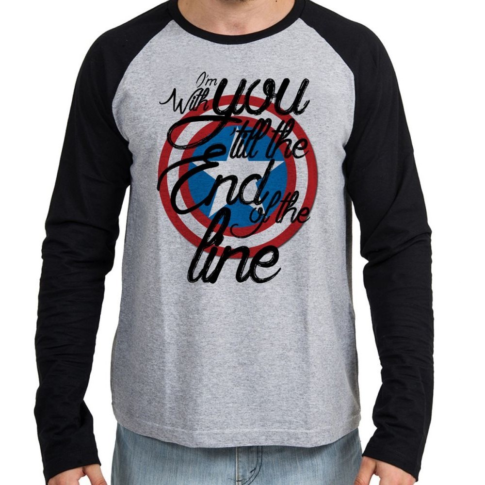 Camiseta Manga Longa blusa Capitão América Escudo End Line
